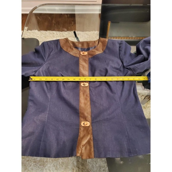 R.Q.T Women's Denim Blue Cotton Faux Leather Buttons Front Casual Jacket Size 10 - Picture 9 of 10